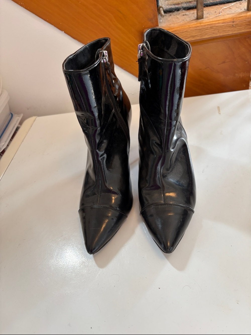 BCBGeneration Black Patent Pointed Toe Ankle Boots